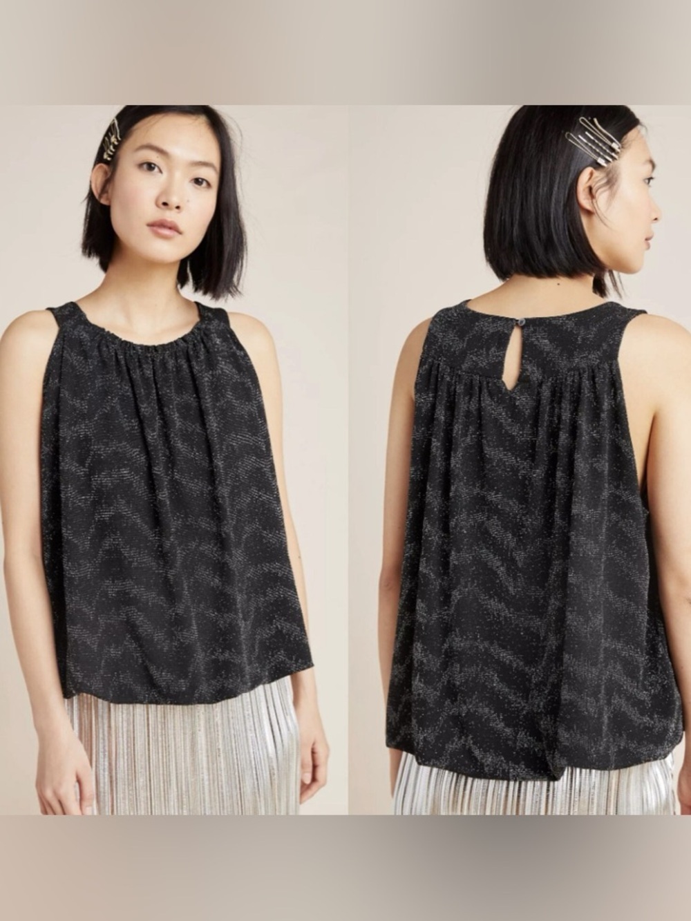NWT Anthropologie Black Carly Shimmer Top size small